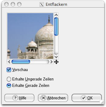 Eigenschaften für das Filter Entflackern